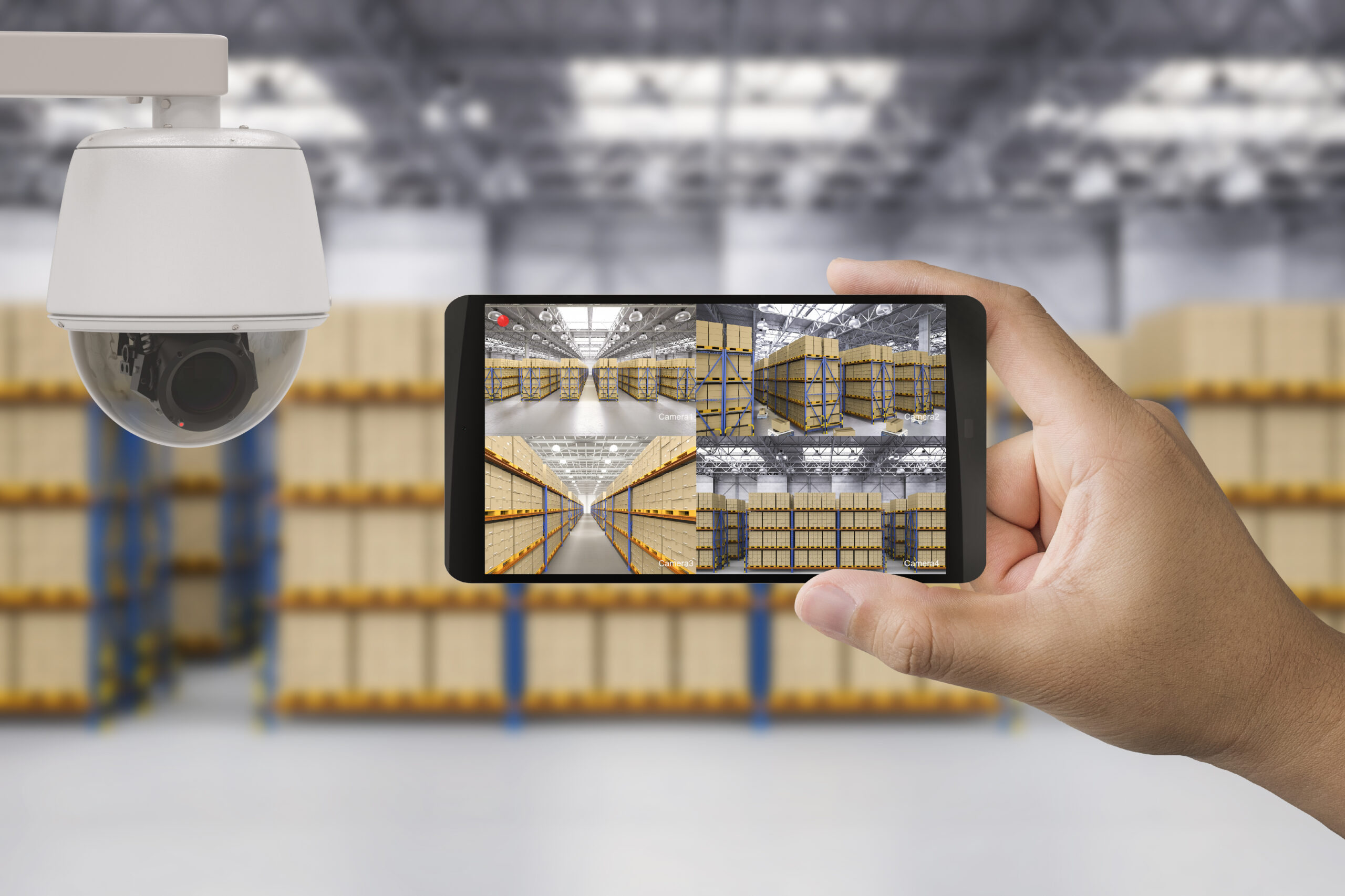 Security camera coverage inside a warehouse and storage facility