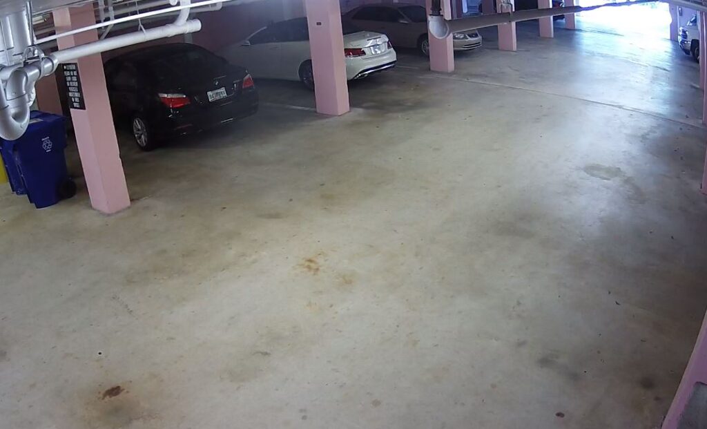 Security Camera view of residential parking garage